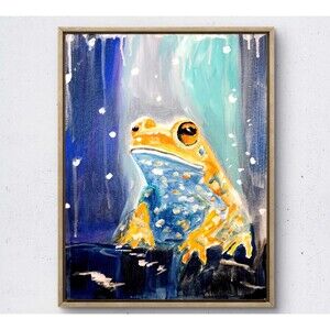 WS original spotted frog painting 14X11 canvas acrylic abstract modern wall art